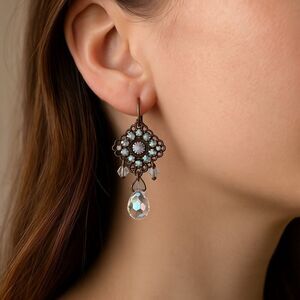 Vintage Aurora Borealis Crystal Filigree Drop Earrings